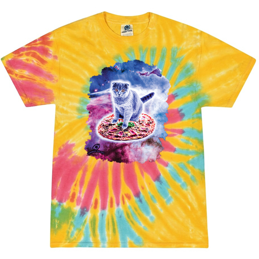 Space Cat Riding Pizza Tie-Dye T-Shirt