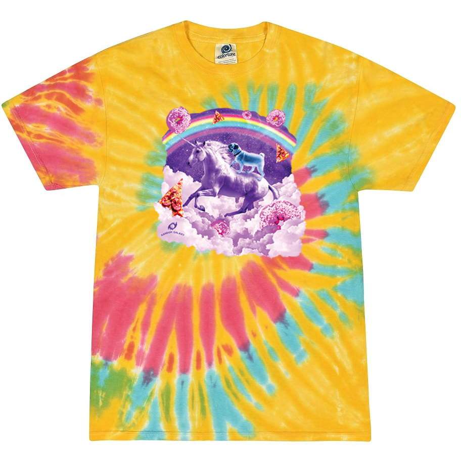 Rainbow Unicorn & Pug with Donuts & Pizza Tie-Dye T-Shirt