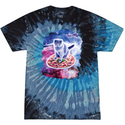 Space Cat Riding Pizza Tie-Dye T-Shirt