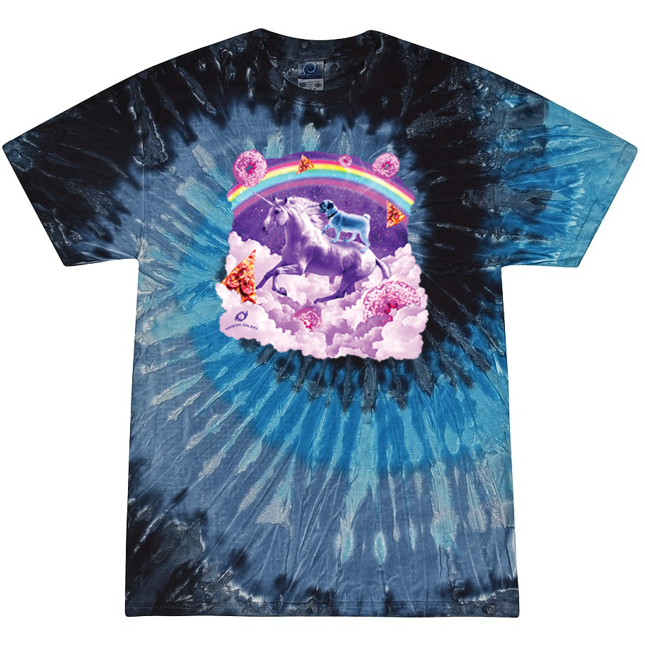 Rainbow Unicorn & Pug with Donuts & Pizza Tie-Dye T-Shirt