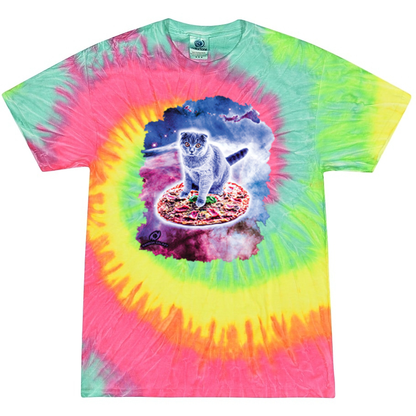 Space Cat Riding Pizza Tie-Dye T-Shirt