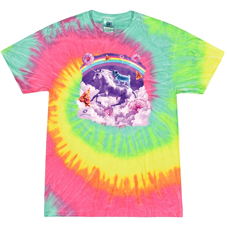 Rainbow Unicorn & Pug with Donuts & Pizza Tie-Dye T-Shirt