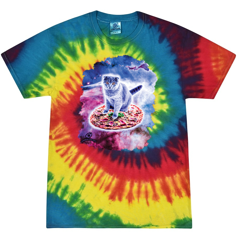 Space Cat Riding Pizza Tie-Dye T-Shirt