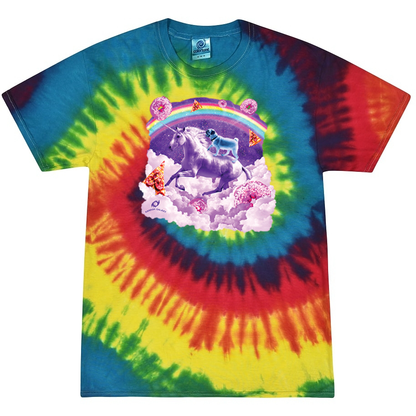 Rainbow Unicorn & Pug with Donuts & Pizza Tie-Dye T-Shirt