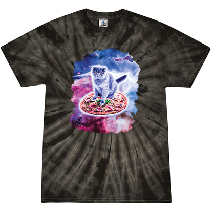 Space Cat Riding Pizza Tie-Dye T-Shirt