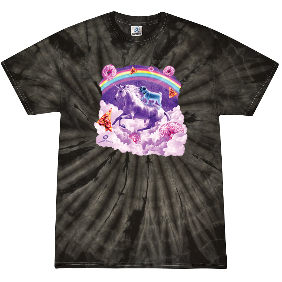 Rainbow Unicorn & Pug with Donuts & Pizza Tie-Dye T-Shirt