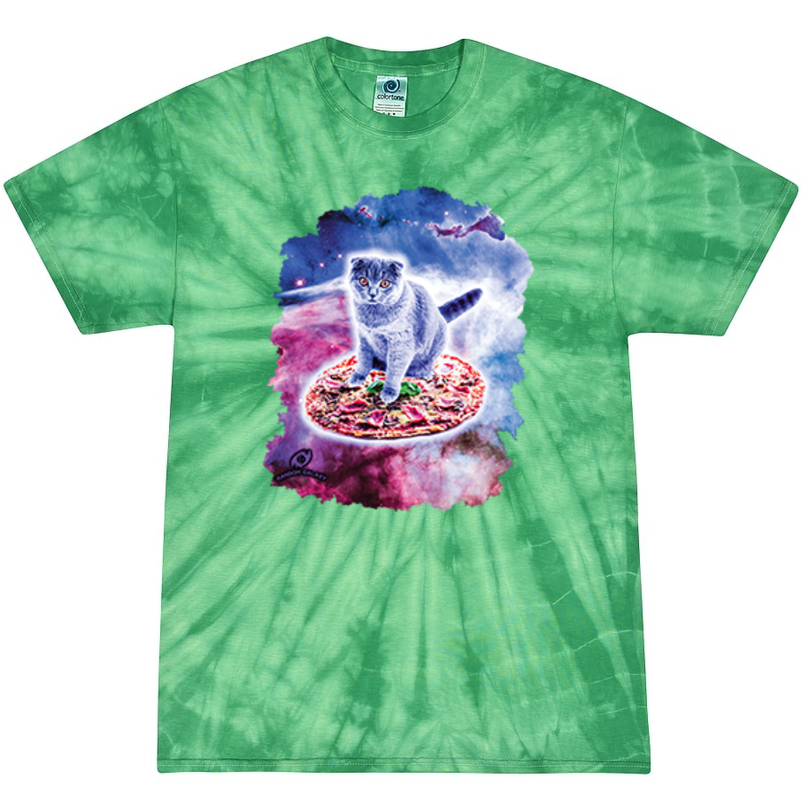 Space Cat Riding Pizza Tie-Dye T-Shirt