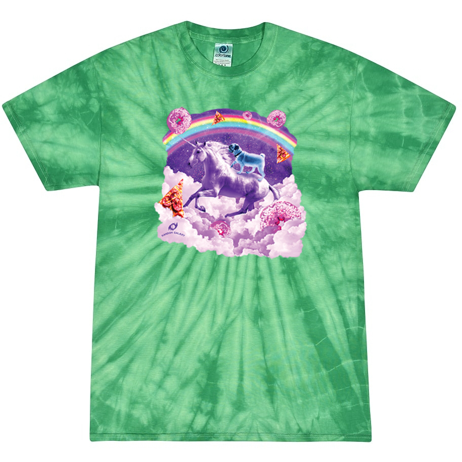 Rainbow Unicorn & Pug with Donuts & Pizza Tie-Dye T-Shirt