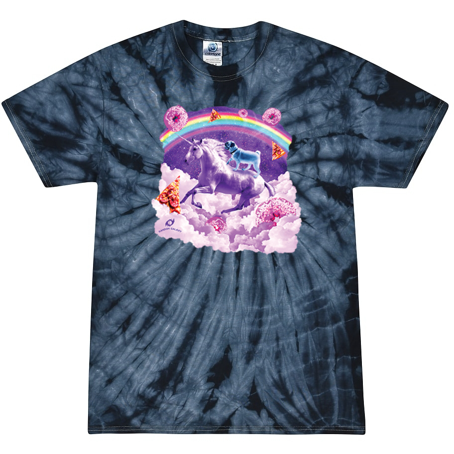 Rainbow Unicorn & Pug with Donuts & Pizza Tie-Dye T-Shirt