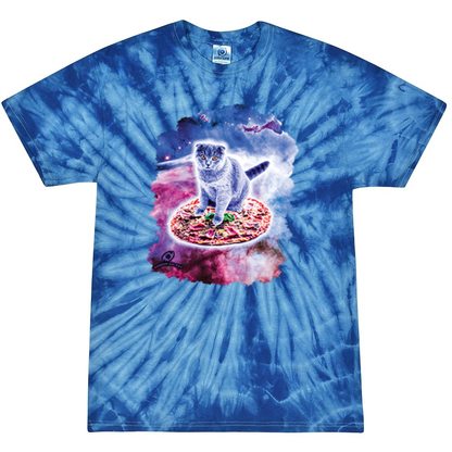 Space Cat Riding Pizza Tie-Dye T-Shirt