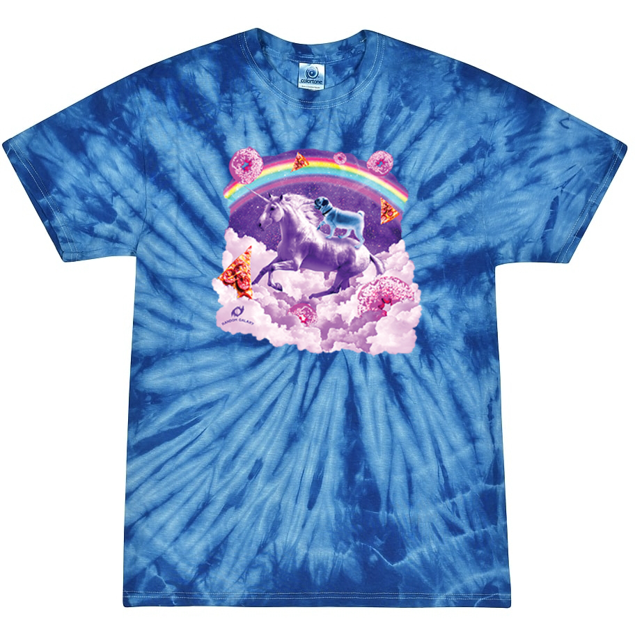 Rainbow Unicorn & Pug with Donuts & Pizza Tie-Dye T-Shirt