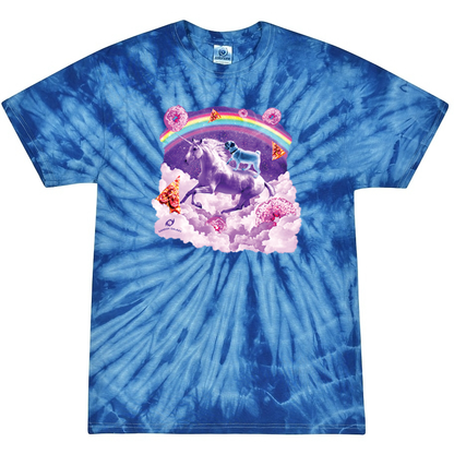 Rainbow Unicorn & Pug with Donuts & Pizza Tie-Dye T-Shirt